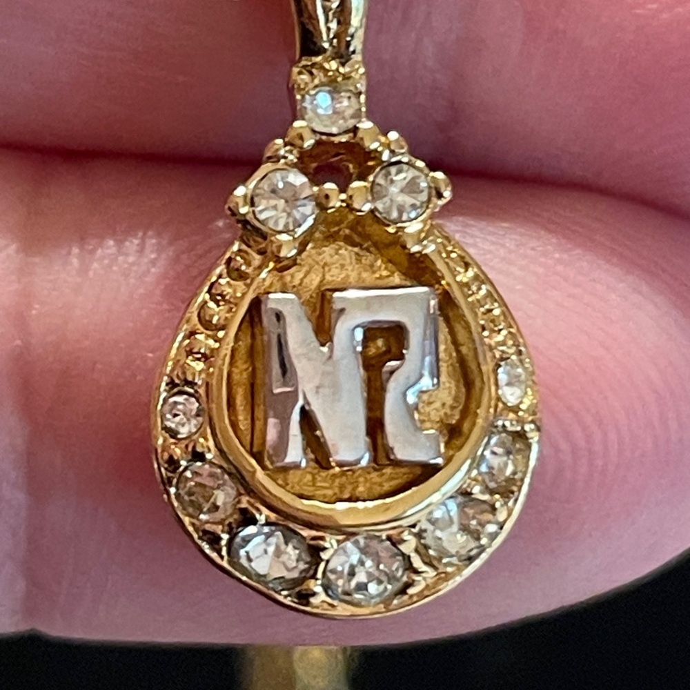 Nina Ricci Gold Plated Two Tone Pendant Necklace with Rhinestones